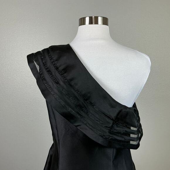 Adrianna Papell One Shoulder Ruffled A-Line Midi Cocktail Dress Black Size 8 - Picture 9 of 13